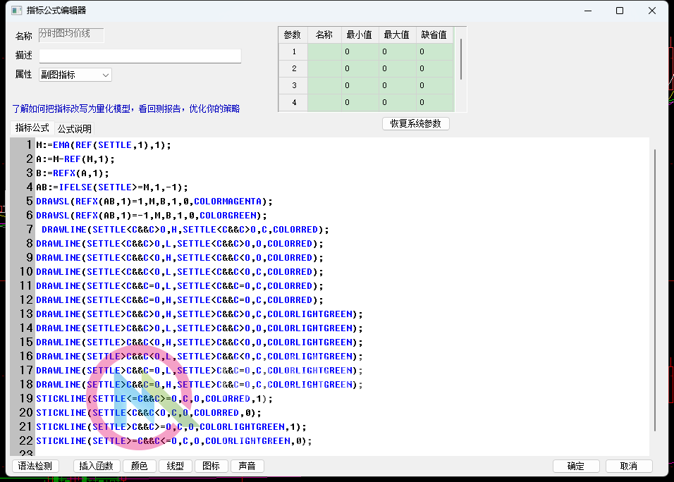 图片[1]-【文华指标代码】1分钟K线上叠加分时图均价线源码分享——明慧期货培训网-明慧期货培训网，学习联系：15217215251